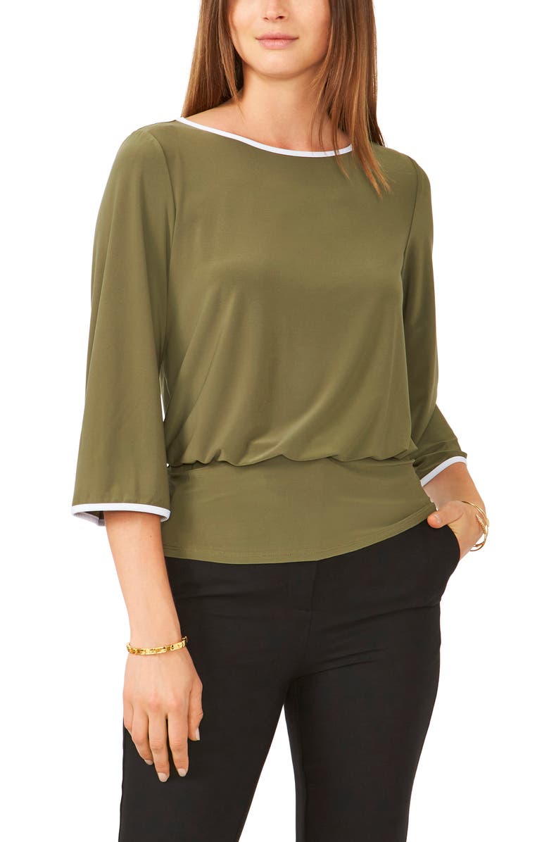 Chaus Banded Waist Flare Sleeve Top, Main, color, Olive