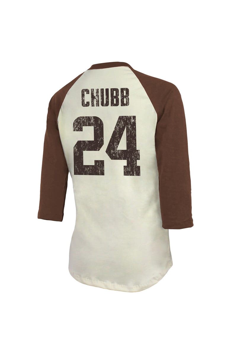 Majestic Threads Women's Majestic Threads Nick Chubb Cream/Brown Cleveland Browns Player Raglan Name & Number Fitted 3/4-Sleeve T-Shirt, Alternate, color, 