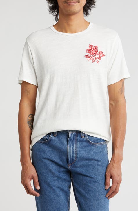 Flame Embroidered Floral Cotton T-Shirt