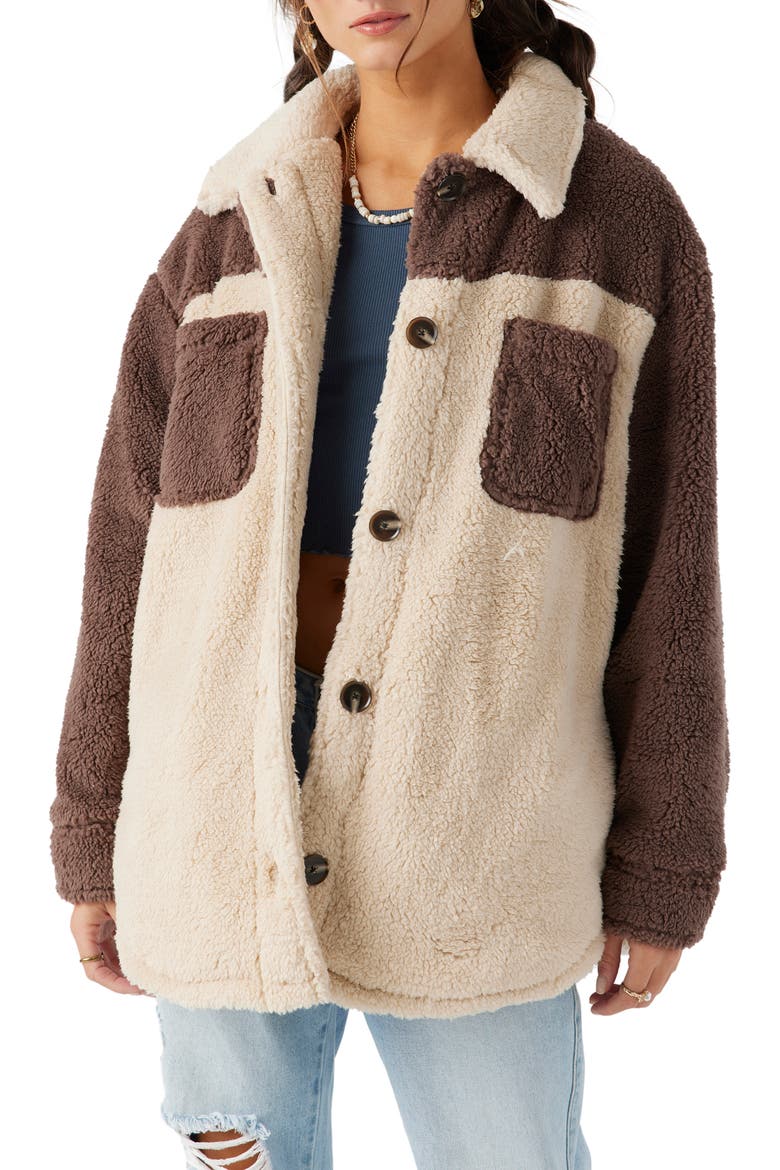 Heath Colorblock Fleece Button-Up Jacket, Main, color, DEEP TAUPE