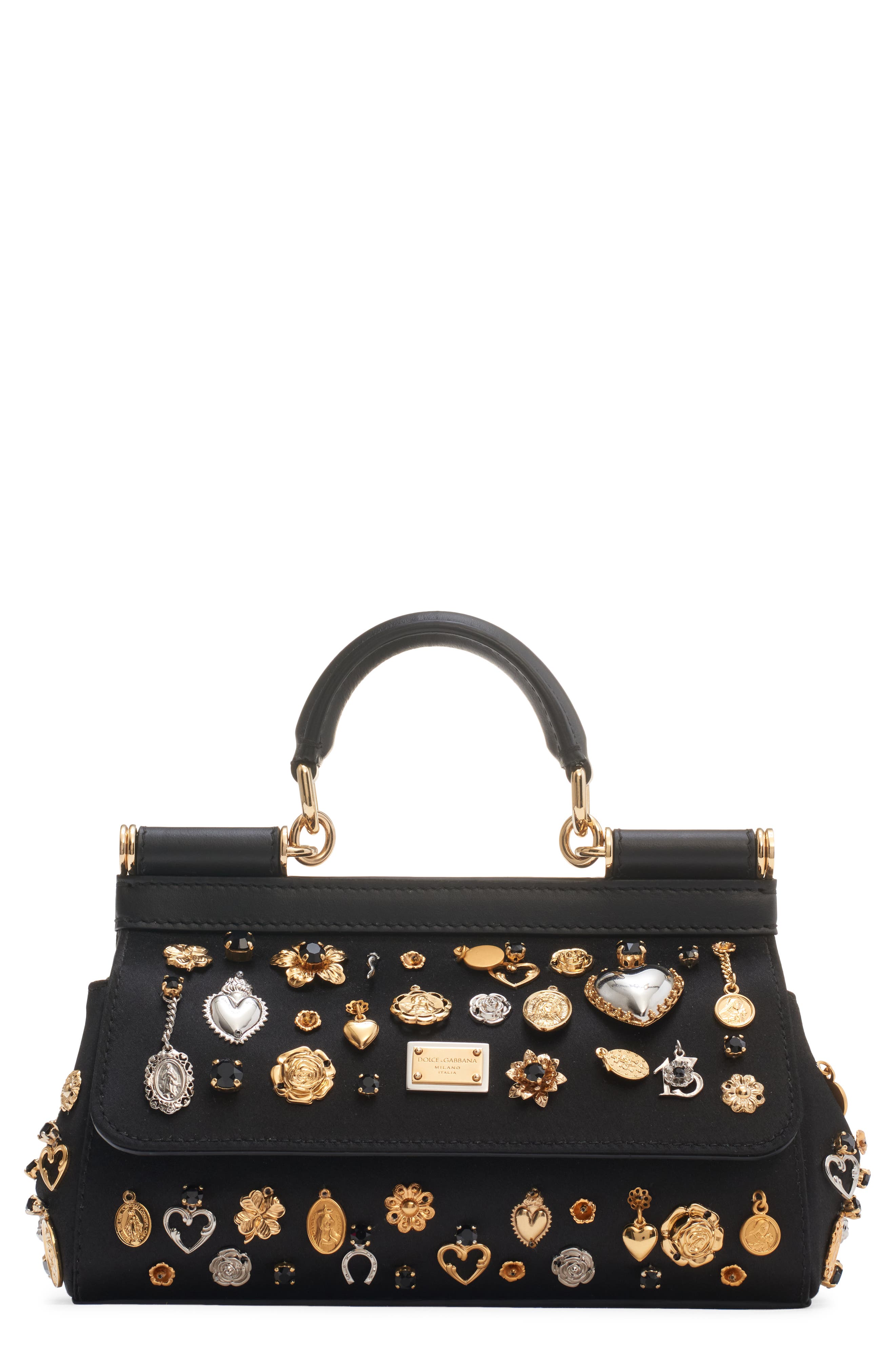 Dolce&Gabbana Small Sicily East/West Charm Embellished Handbag, Main, color, 