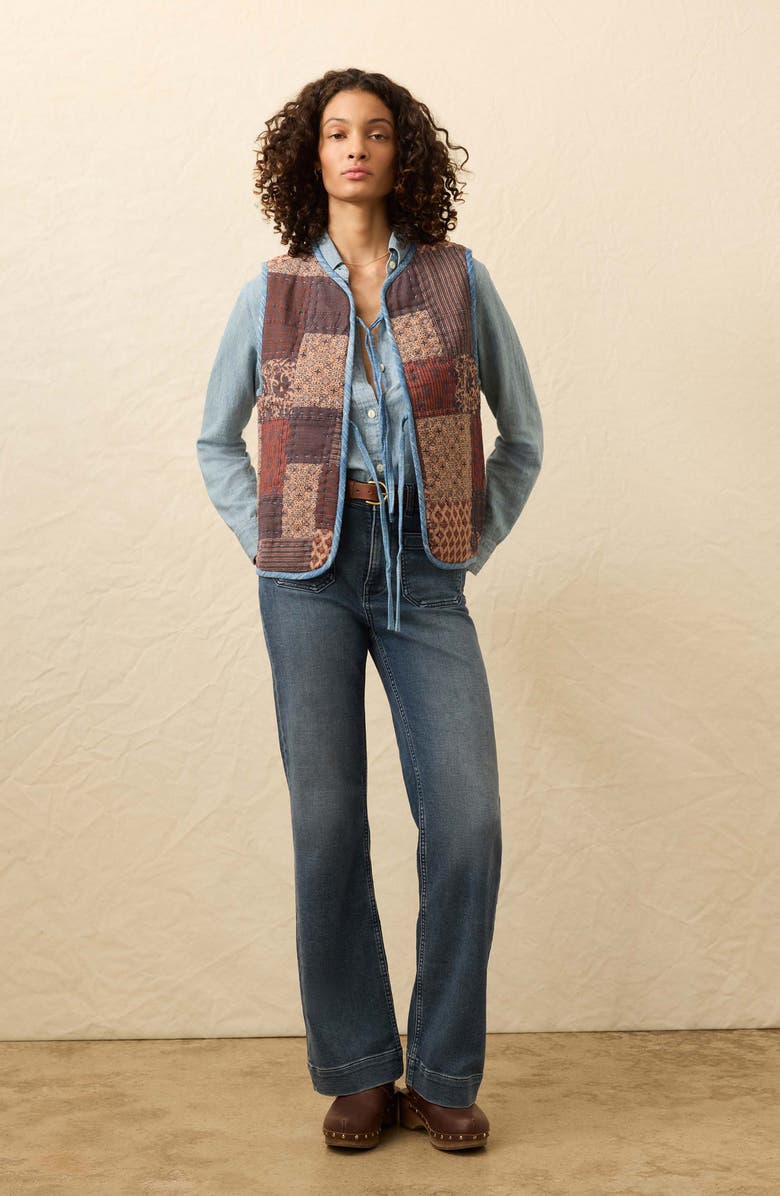 Faherty Indigo Quilted Patchwork Vest, Alternate, color, Indra Patchwork
