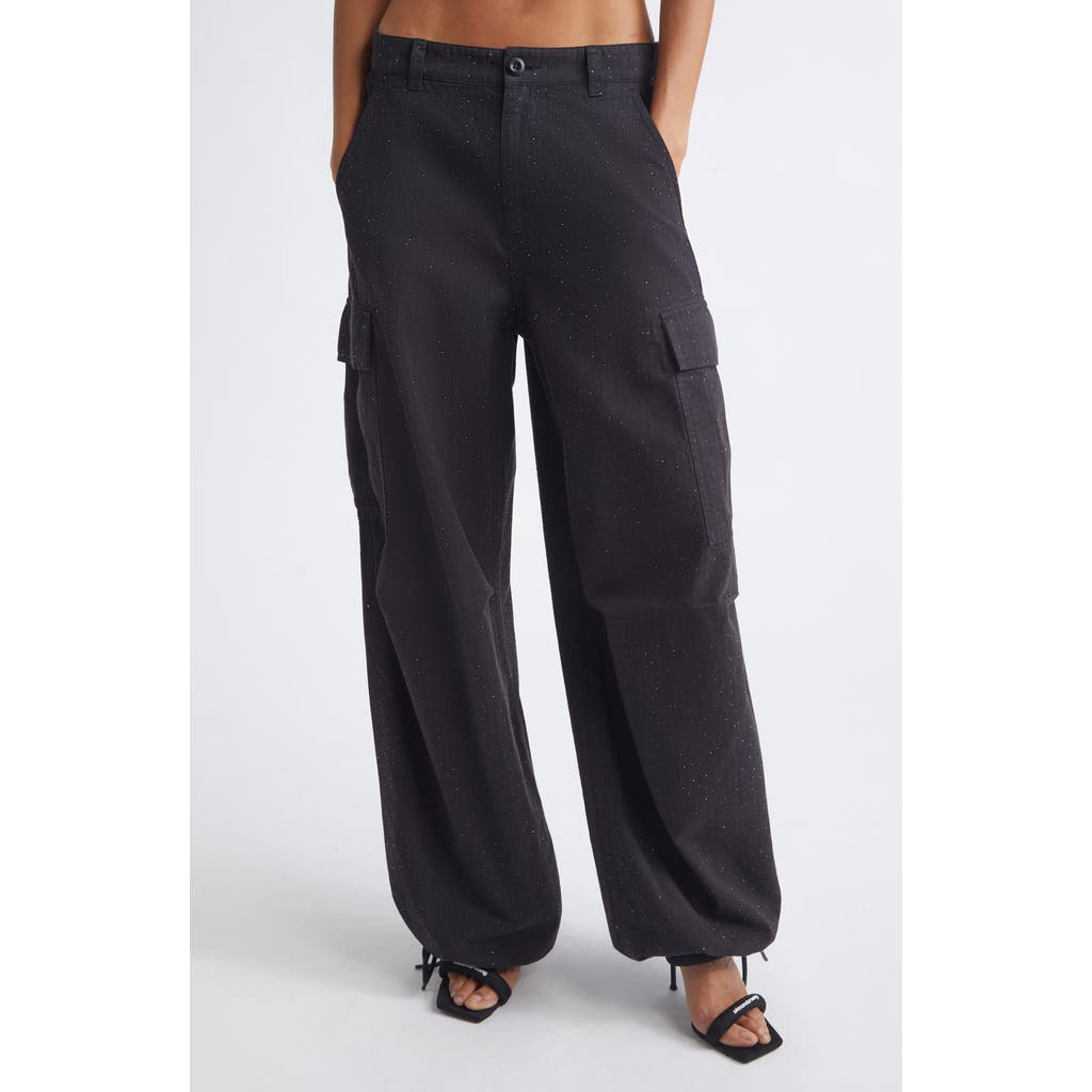 Alexander Wang Crystal Embellished Cargo Pants in Washed Jet Black at Nordstrom, Size 2