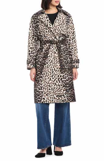 Kate Spade New York double breasted longline leopard print trench coat
