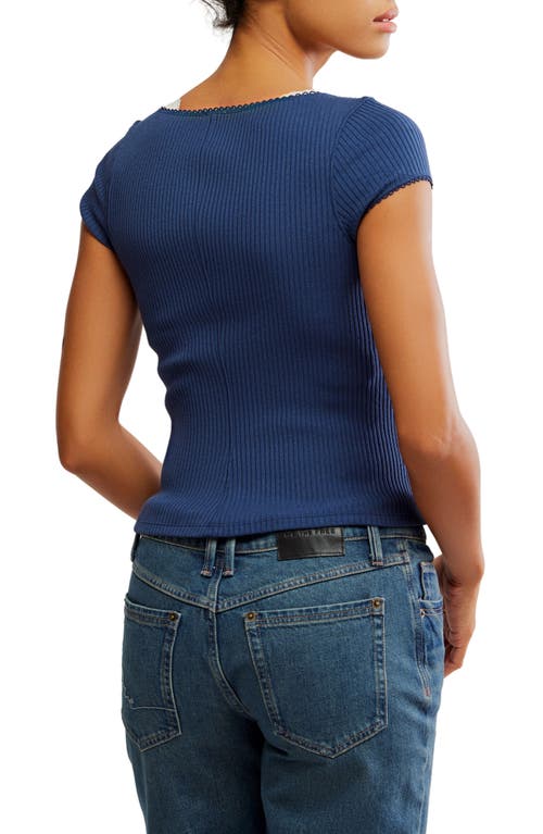 Free People Most Wanted Short Sleeve Cotton Blend Cardigan In Blue