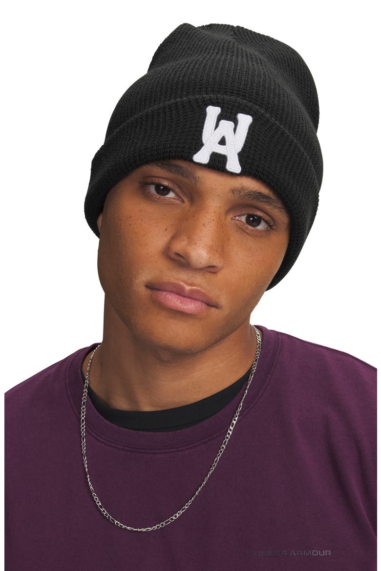 Halftime Waffle Cuffed Beanie, Alternate, color, BLACK/ WHITE