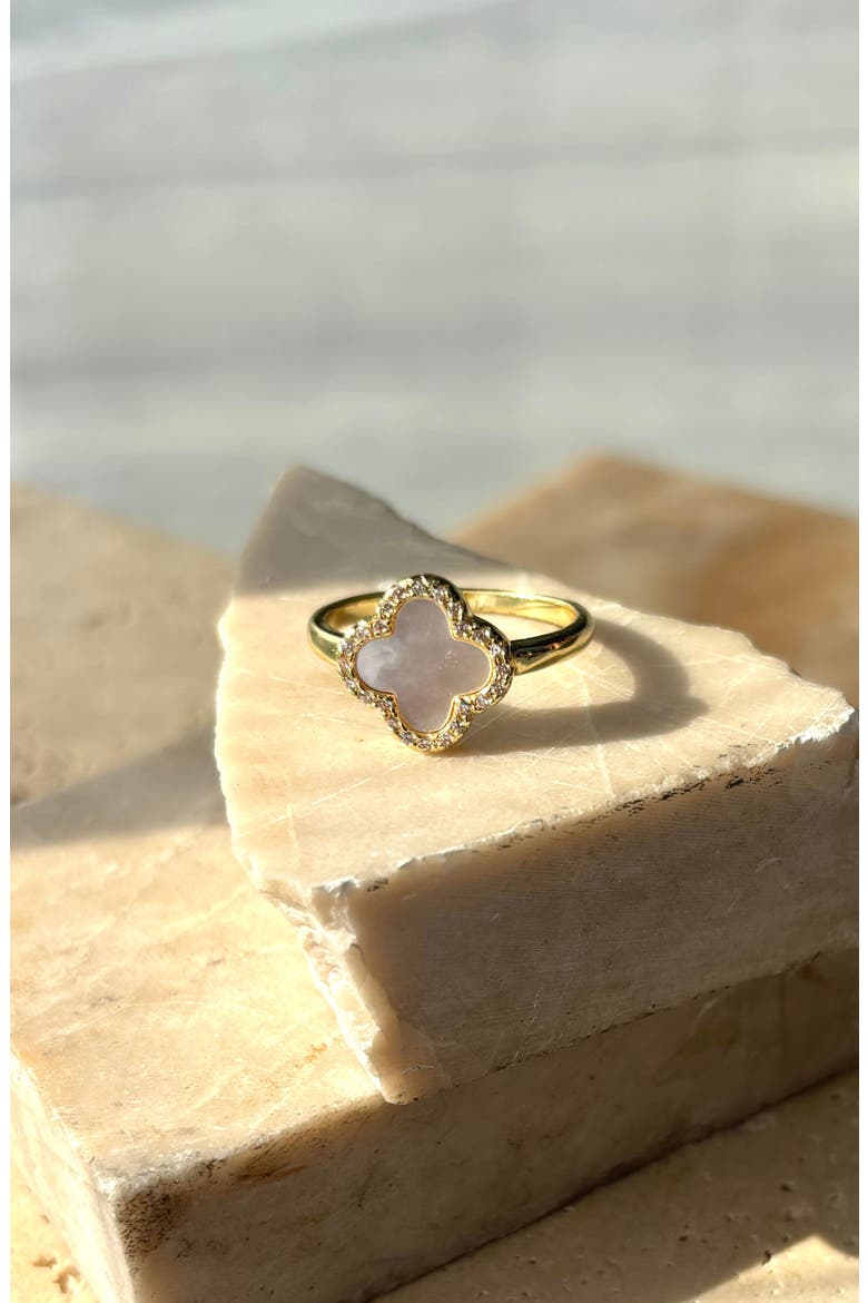 Mother-of-Pearl & Crystal Clover Ring, Alternate, color, WHITE