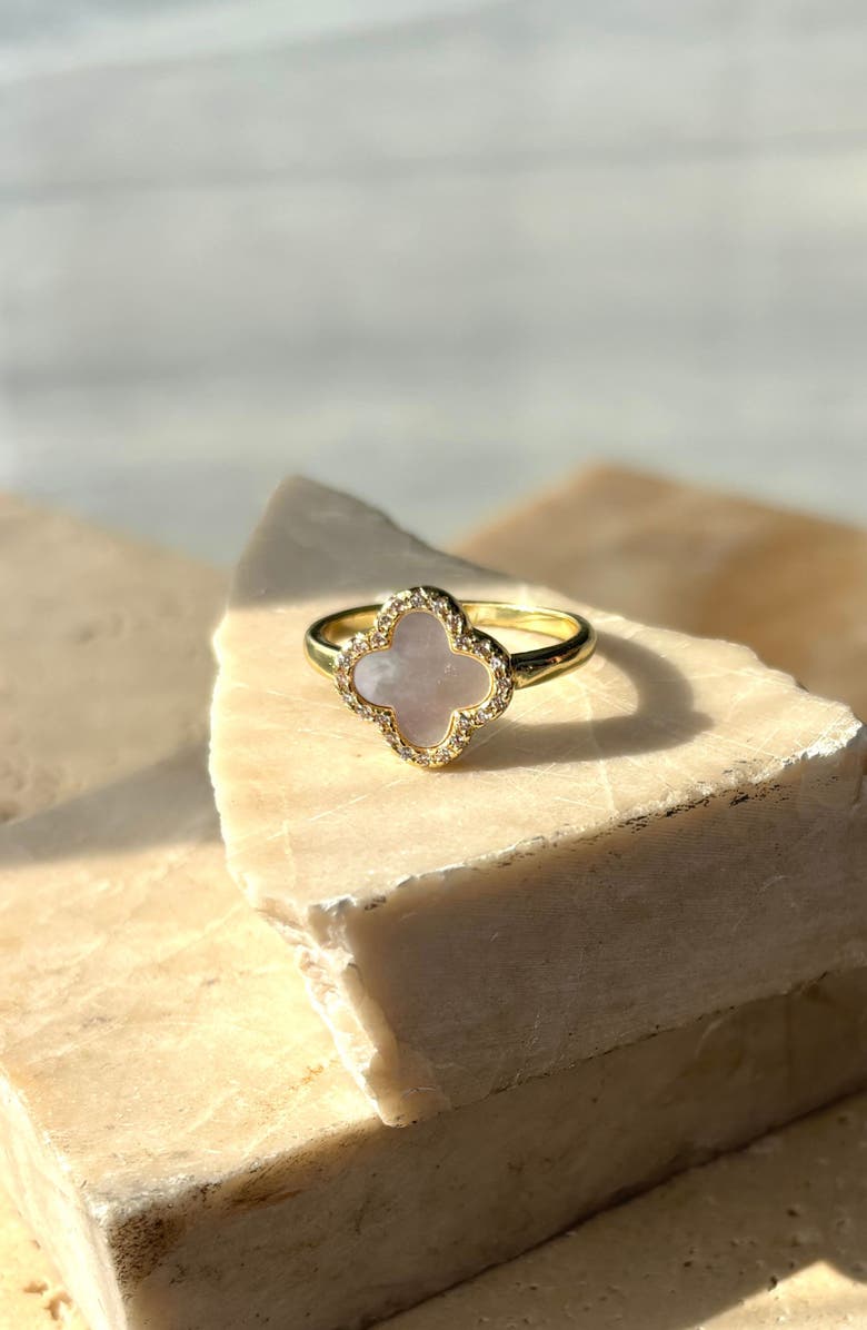 Adornia Mother-of-Pearl & Crystal Clover Ring, Alternate, color, White