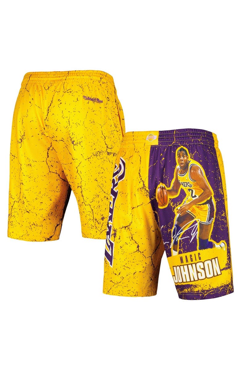 Mitchell & Ness Men's Mitchell & Ness Magic Johnson Gold Los Angeles Lakers Hardwood Classics Player Burst Shorts, Main, color, 