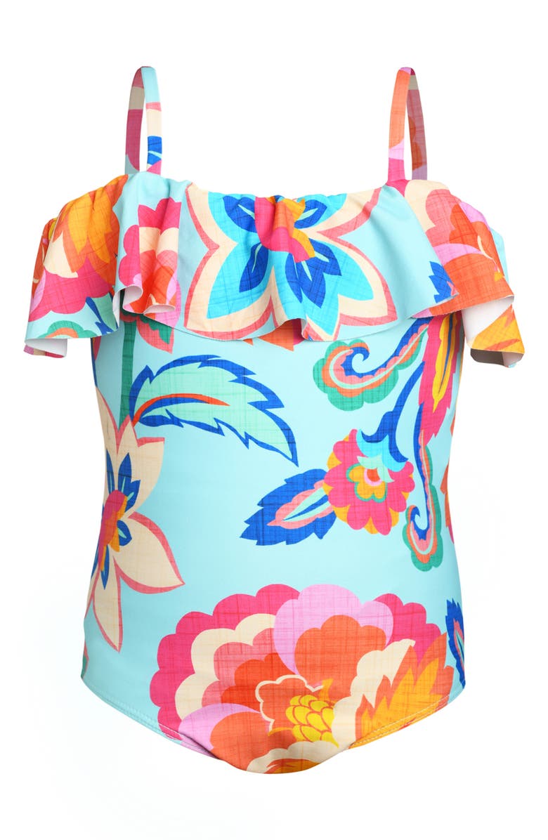 La Blanca Kids' Breezy Ruffle Off the Shoulder One-Piece Swimsuit, Main, color, Multi