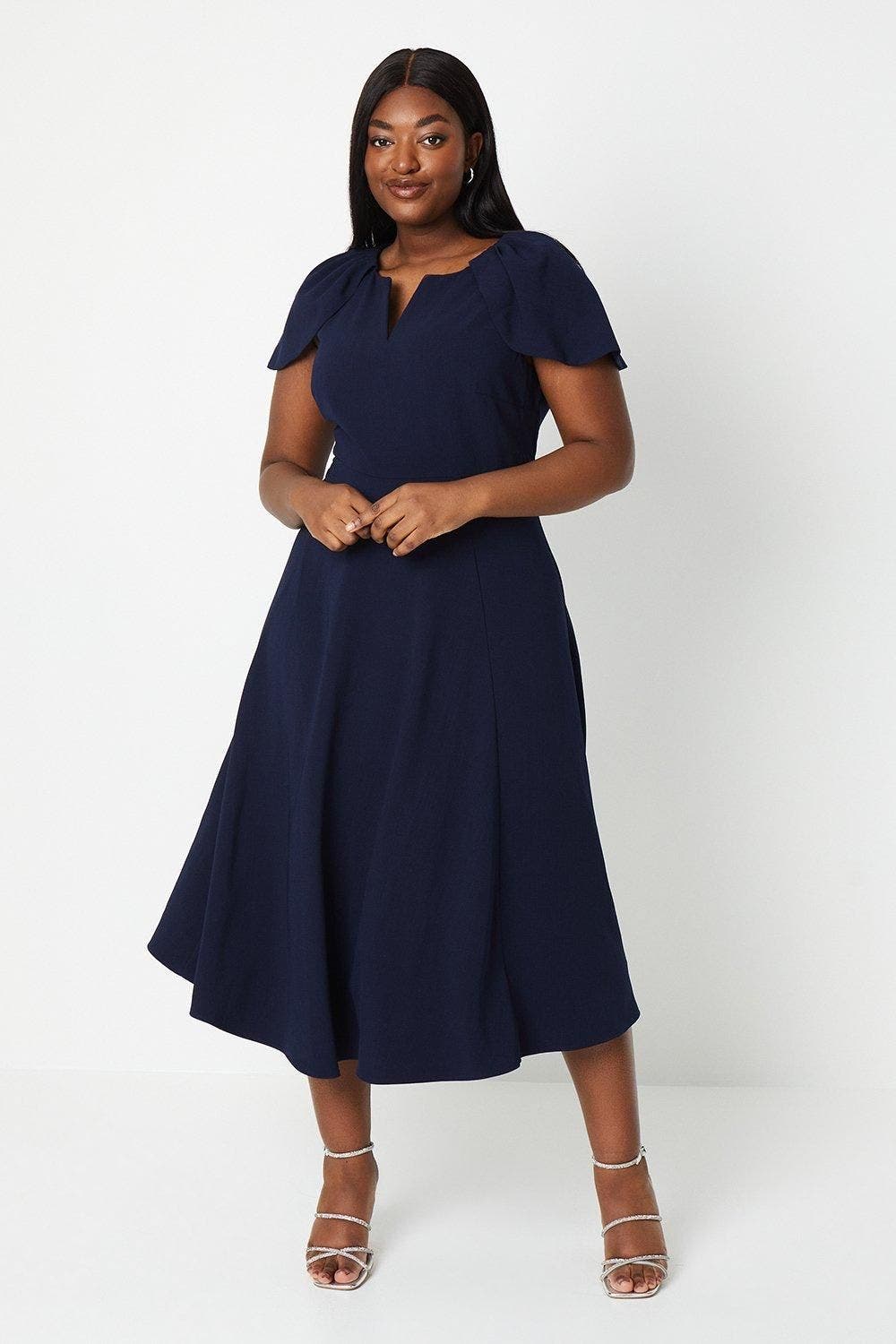 Plus V Neck Ponte Midi Dress