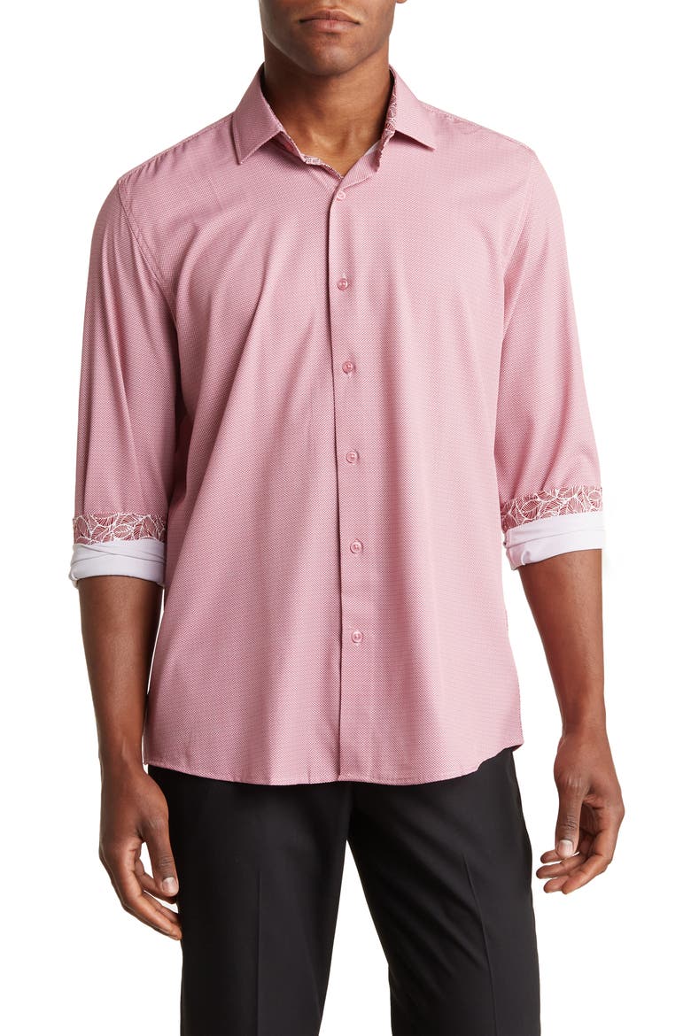 Regular Fit Performance Stretch Long Sleeve Button Front Shirt, Main, color, WHITE/RED