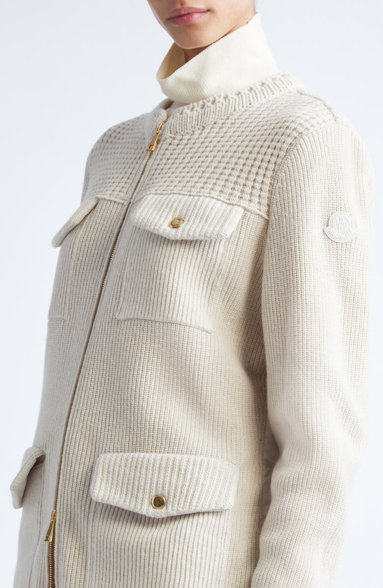 Moncler Virgin Wool Knit & Down Cardigan, Alternate, color, Almond Milk