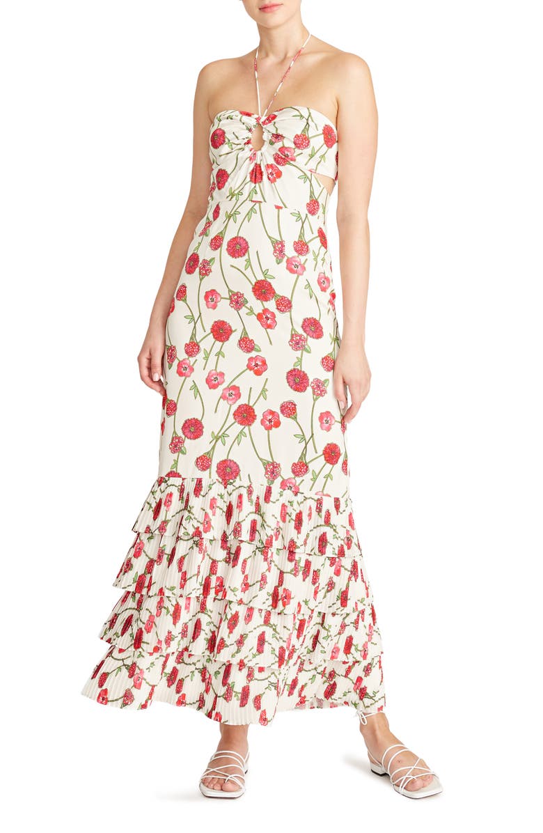 AMUR Isabelle Pleated Ruffle Halter Maxi Dress, Main, color,