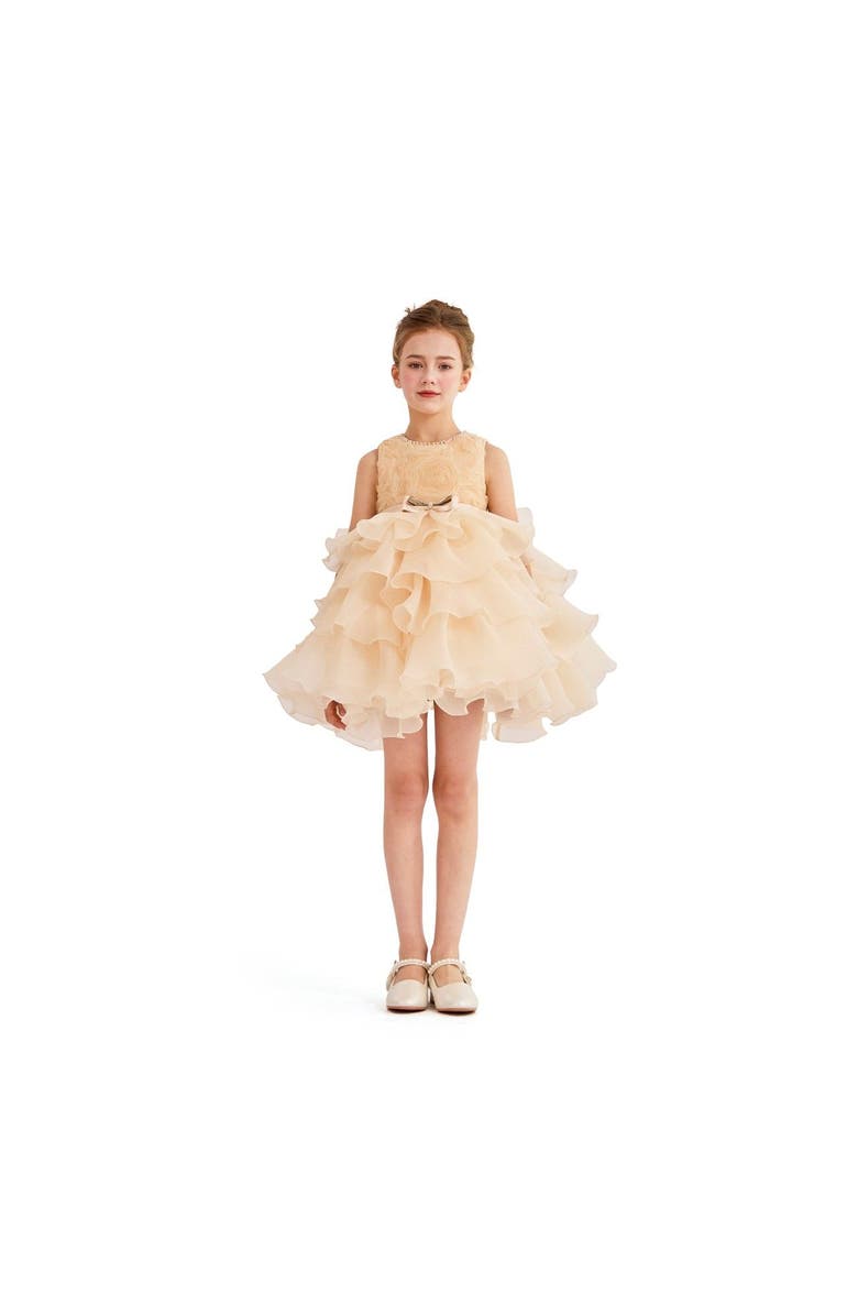 Tulleen Floral Ruffle Occasion Dress, Main, color, Cream