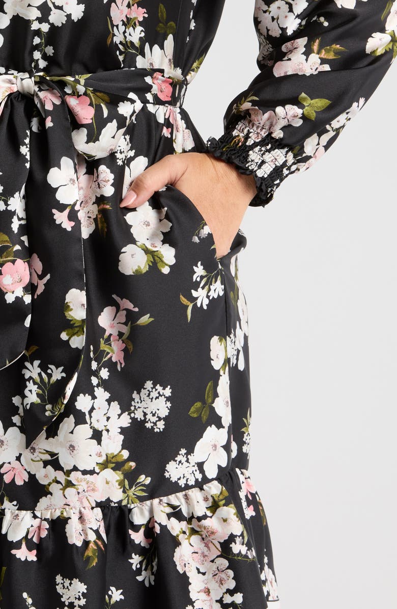 Anne Klein Floral Print Long Sleeve Shirtdress, Alternate, color, 