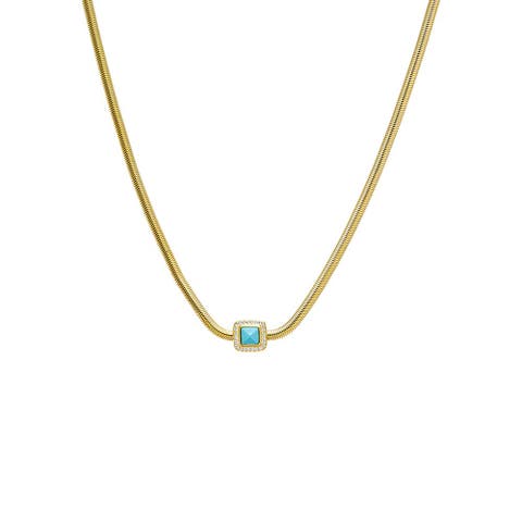 Turquoise Square Enclosed Snake Necklace