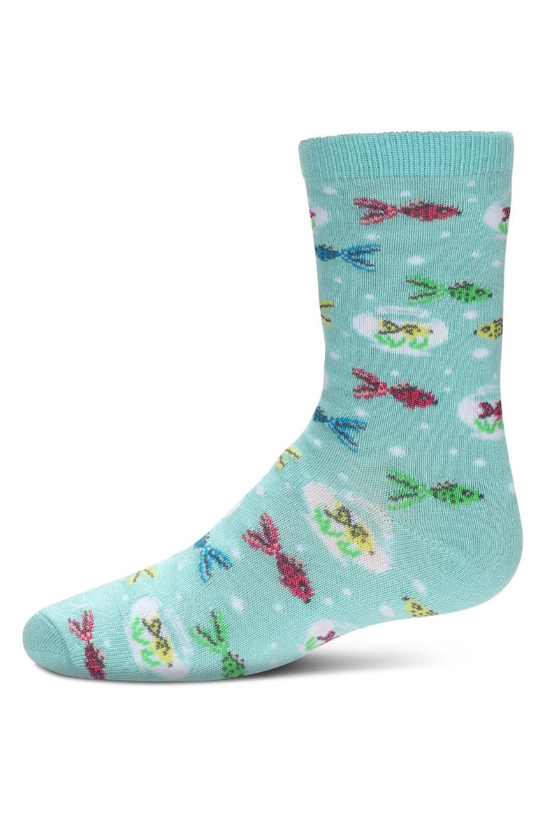Goldfish Crew Socks, Main, color, Aqua