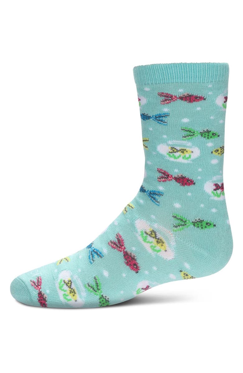 MeMoi Goldfish Crew Socks, Main, color, Aqua