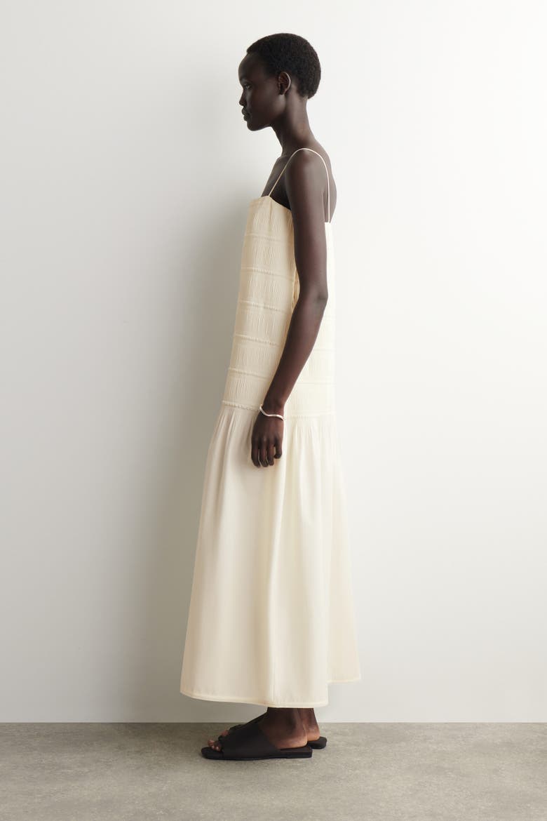 Ruched Dropped-waist Poplin Midi Dress, Alternate, color, IVORY