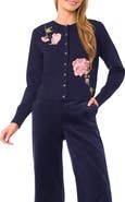 Ted Baker Placed Floral Embroidery Crewneck Cardigan