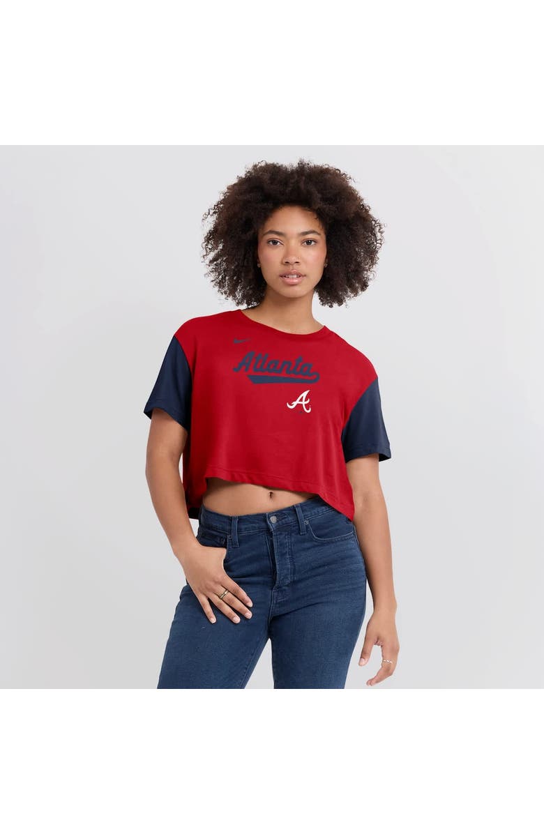 Nike Women's Nike Red/Navy Atlanta Braves Script Cropped Performance T-Shirt, Alternate, color, 