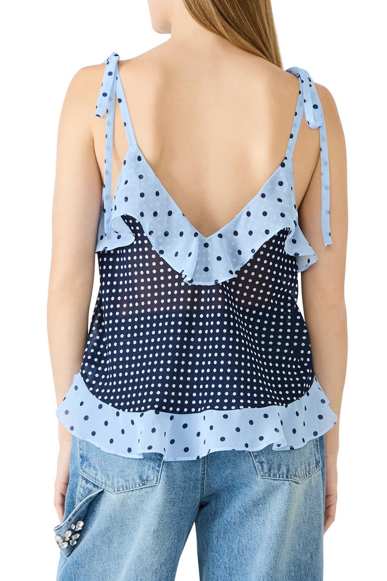 Adalina Polka Dot Ruffle Chiffon Tank, Alternate, color, VINTAGE NAVY