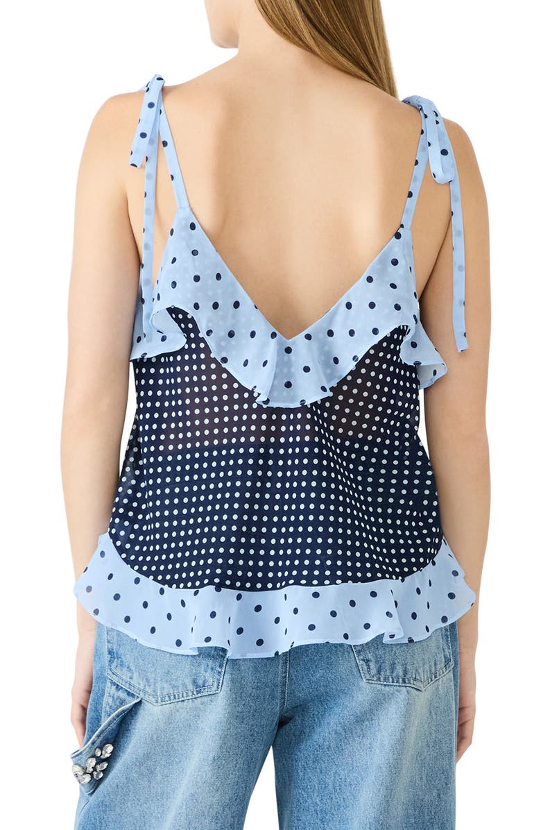 Steve Madden Adalina Polka Dot Ruffle Chiffon Tank, Alternate, color, Vintage Navy