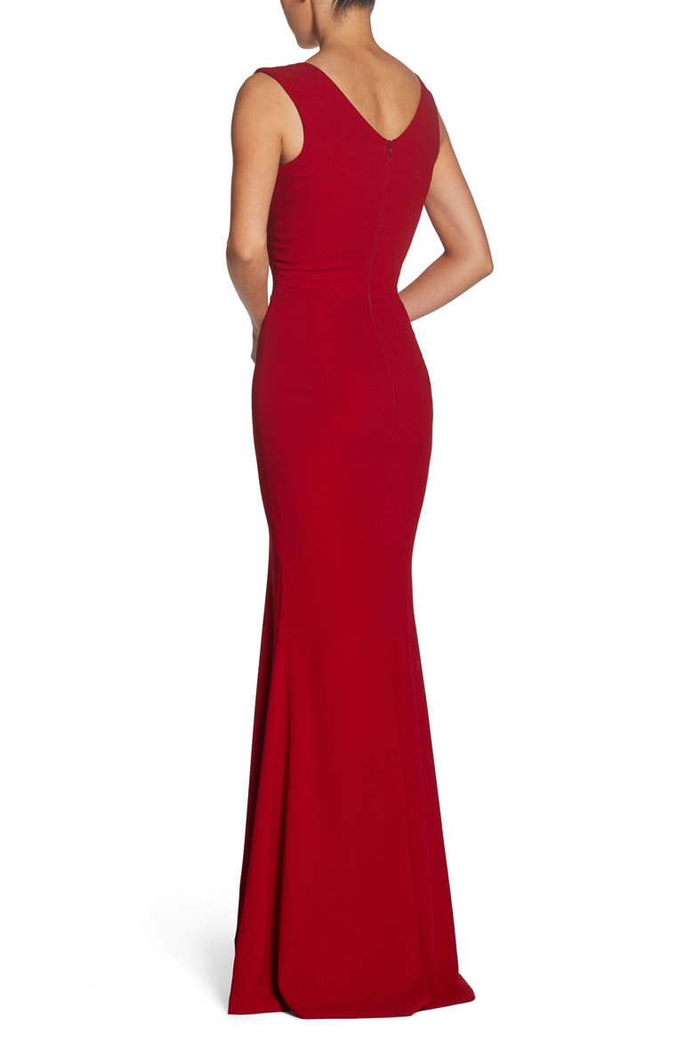 Sandra Plunge Crepe Trumpet Gown, Alternate, color, GARNET