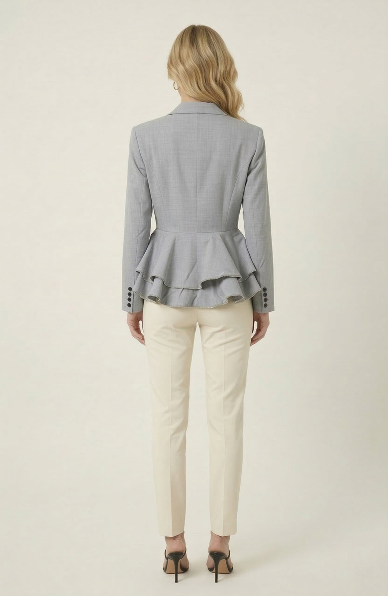 Modenaire Double Breasted Tailored Peplum Blazer, Alternate, color, Light Grey
