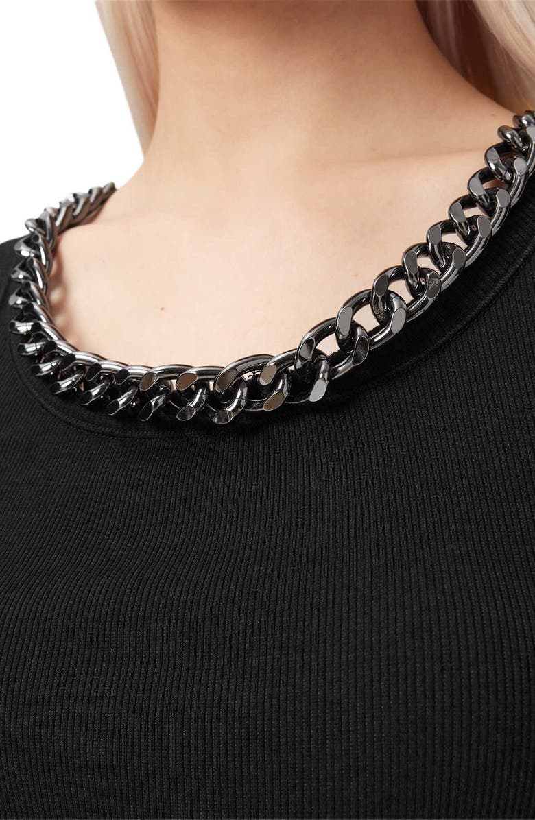 AllSaints Lucy Chain Embellished Rib Knit Cotton Blend Tank, Alternate, color, Black