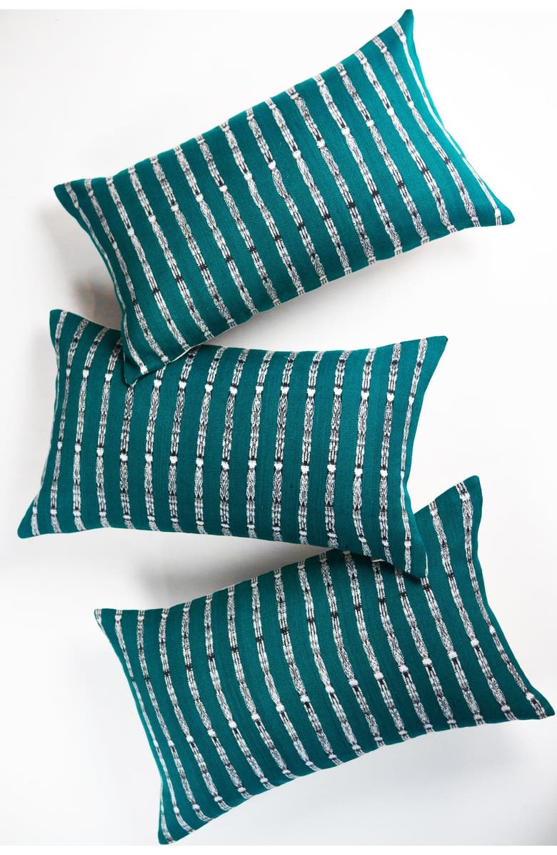 Archive New York Vintage Handwoven Teal Green Ikat  Throw Pillow, Main, color, Green
