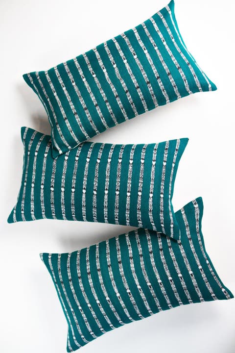 Vintage Handwoven Teal Green Ikat  Throw Pillow