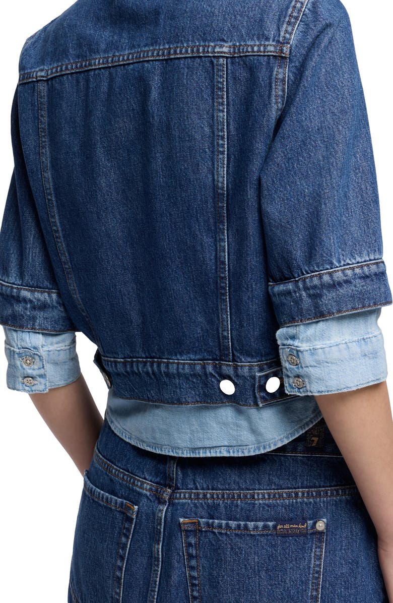 7 For All Mankind Double Layer Denim Trucker Jacket, Alternate, color, Shadow