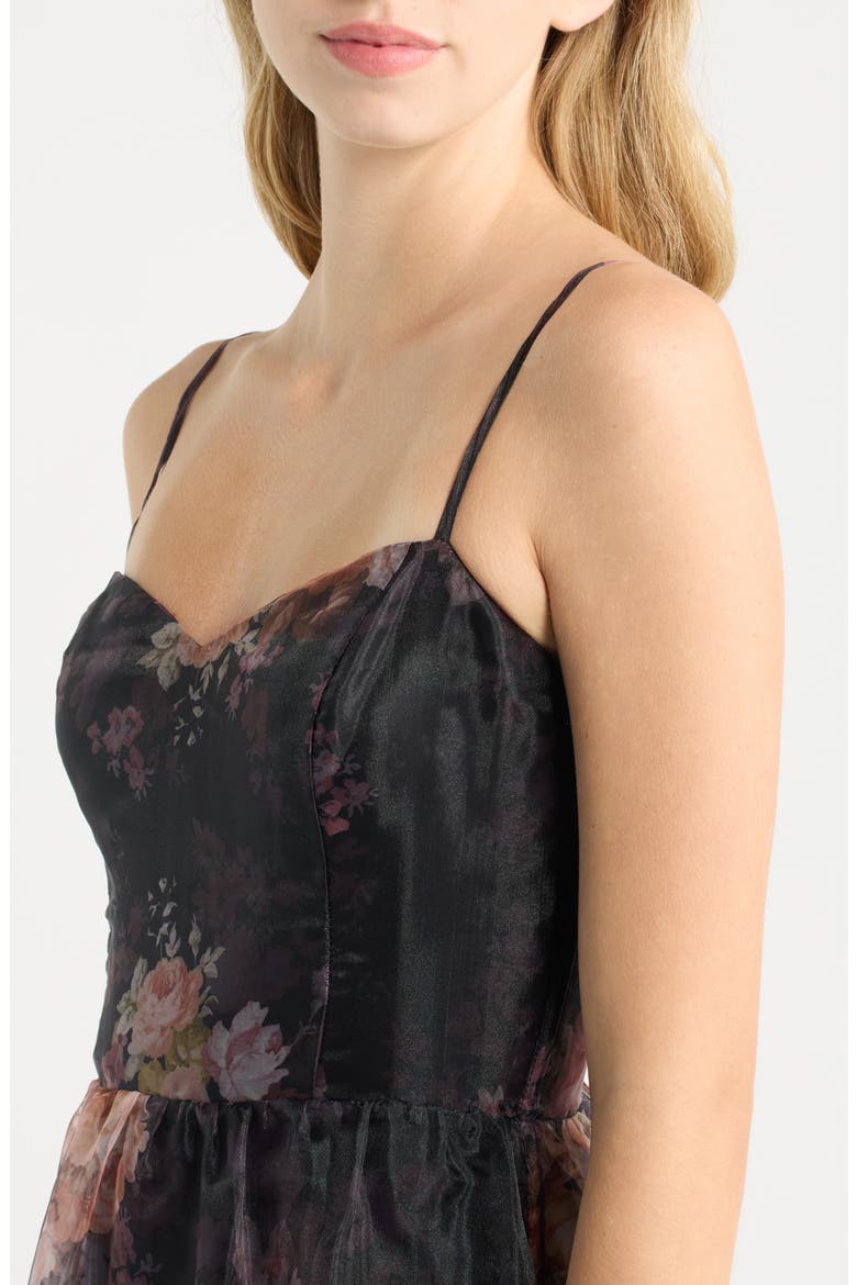 Calissa Tiered Organza Maxi Dress, Alternate, color, BLACK FLORAL