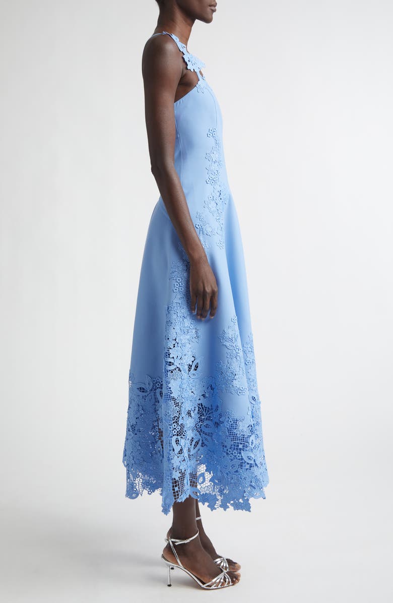 Oscar de la Renta Porcelain Flower Guipure Lace 
Wool Blend Stretch Crepe Dress, Alternate, color, Hydrangea