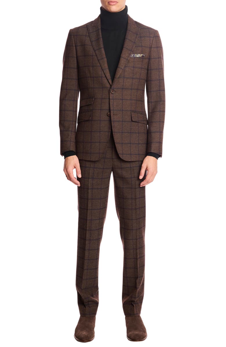 PAISLEY & GRAY Downing Slim Fit Flat Front Windowpane Dress Pants, Alternate, color, Brown Violet Windowpane