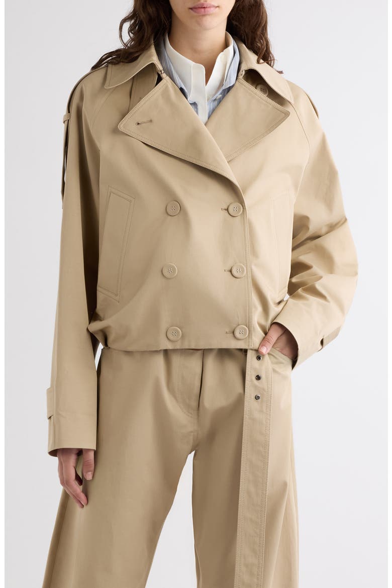 Oleo Crop Gabardine Trench Coat, Main, color, PALE BEIGE