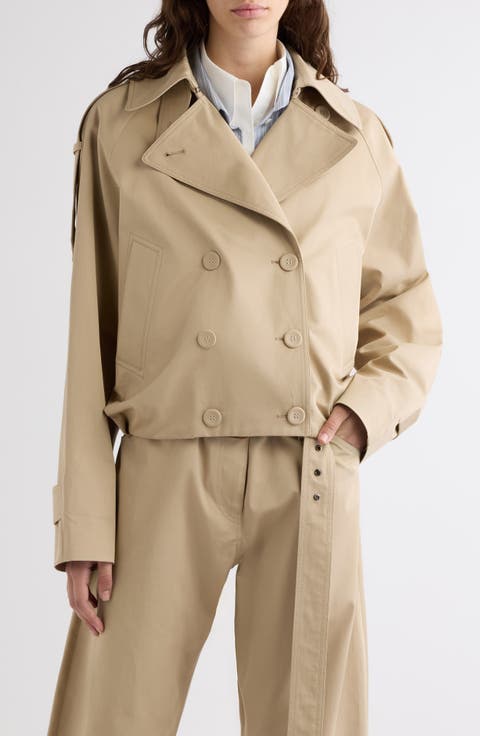 Oleo Crop Gabardine Trench Coat