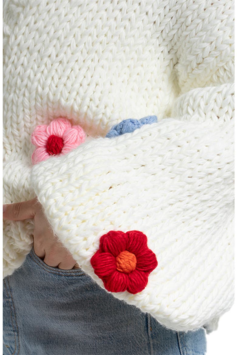 Chunky Floral Crochet Cardigan, Alternate, color, WHITE
