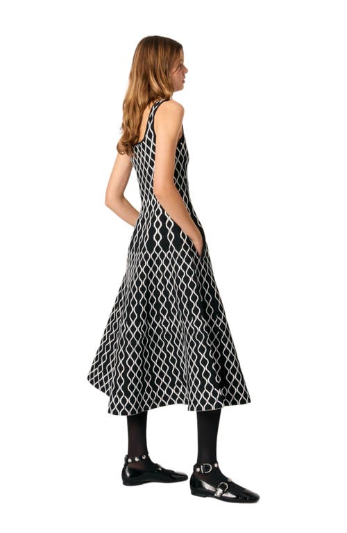 Maje Jacquard Knit Midi Dress In Black/white