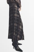 MANGO Check Pleated Midi Skirt