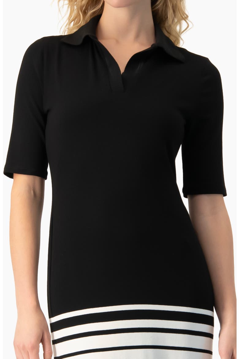 Colorblock Stripe Polo-Neck Knit Fitted Midi Dress, Alternate, color, Black