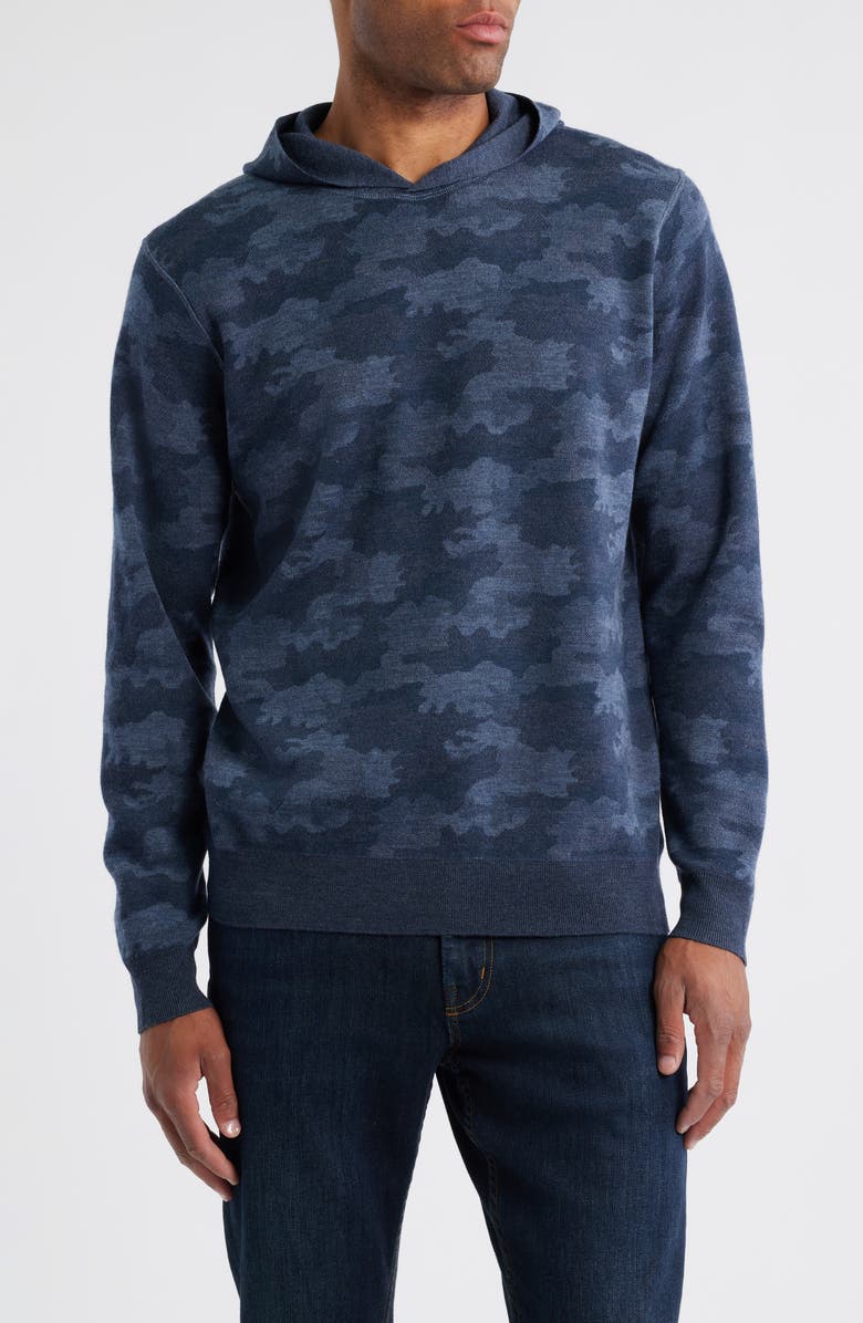 Peter Millar Camouflage Reversible Merino Wool Hoodie Sweatshirt, Main, color, Blue Haze