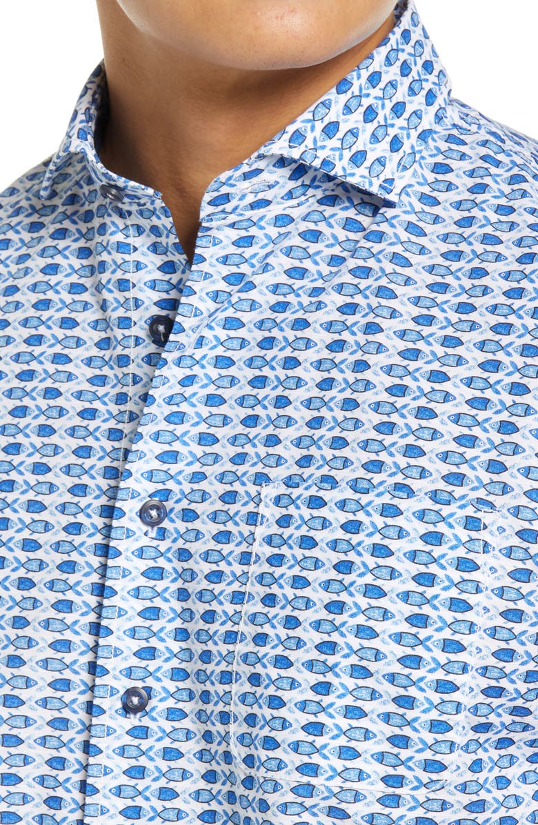 johnnie-O Hangin' Out Arie Fish Print Short Sleeve Button-Up Shirt, Alternate, color, 