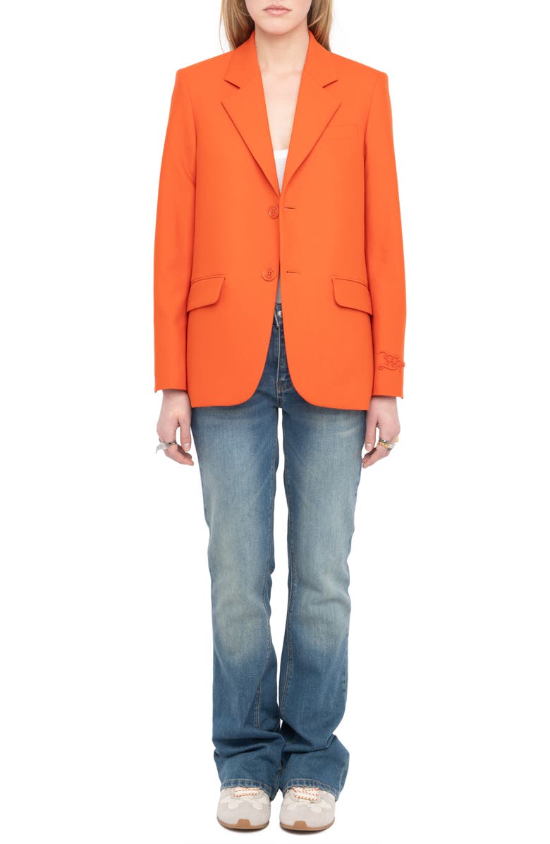 Zadig & Voltaire Notch Lapel Jacket, Alternate, color, Tangerine