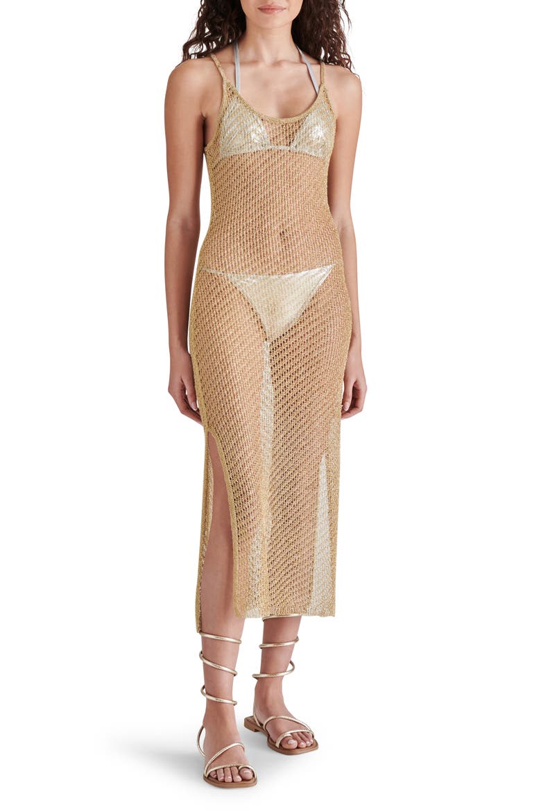 Anisha Sheer Mesh Sleeveless Dress, Main, color, GOLD