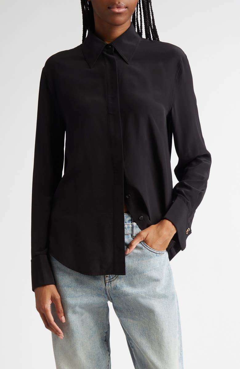 Proenza Schouler Arabella Silk Button-Up Shirt, Main, color, Black
