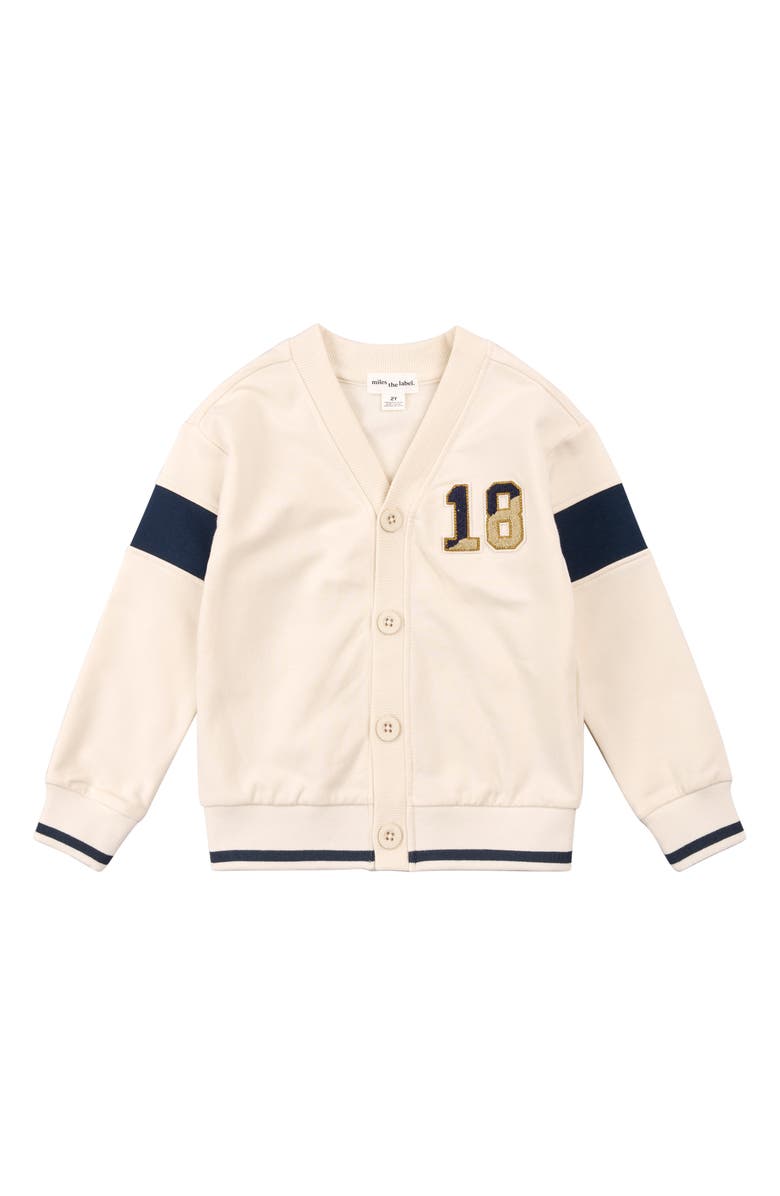 MILES THE LABEL Kids' Varsity Cotton Cardigan, Main, color, Beige