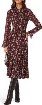 ASTR the Label Floral Tie Neck Long Sleeve Dress